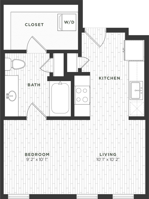 Floor plan for studio, 1 bath, 532 sqft